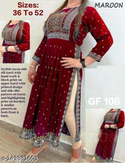 GF 106 TM MAROON DESIGNER FRONT SLIT KURTI