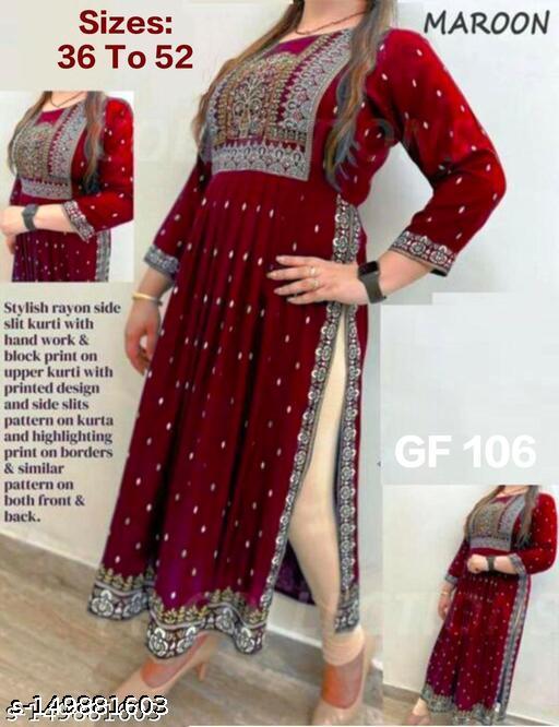GF 106 TM MAROON DESIGNER FRONT SLIT KURTI