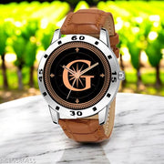 Femeo  Watches 9108 Analog Round Black Dial G Design Stylish Beige Leather Strap Classic Design Fancy Wrist Watch for Men and Boys, Pack of 1 - A07ZALPHA-G-AVO-SIL-TAN-CRL