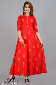 women's printed rayon aline kurti(red)