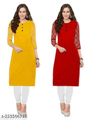Polyster/Crepe fabric-3/4 Sleevs Combo Kurti for Summers