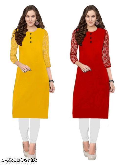 Polyster/Crepe fabric-3/4 Sleevs Combo Kurti for Summers