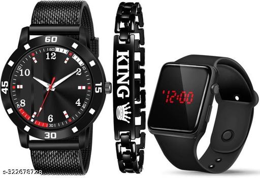 PU STRAP & KING BRACELET COMBO SET FOR MEN