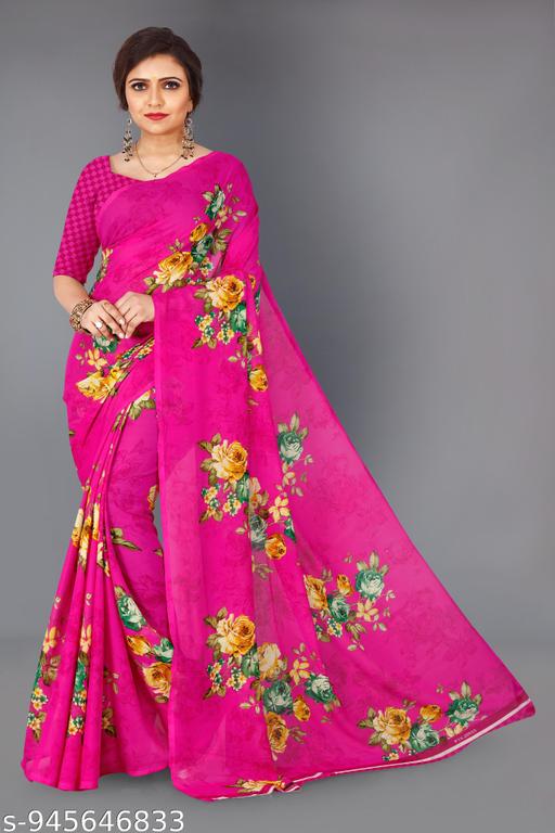Women Floral Printed Georgette Saree with Unstitched Blouse Piece