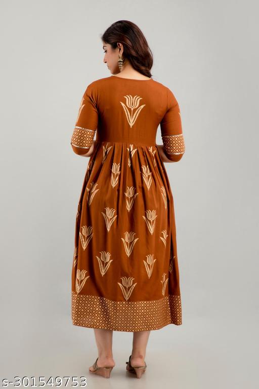 Women Rayon Floral Printed Chavvi Anarkali Kurtis