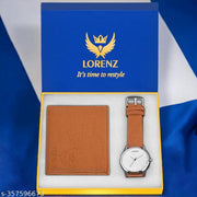 LORENZ Men's Tan Colour Watch and Wallet Gift Combo
