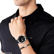 Rishox Day n Date Series Men's Black Color Dial Black leather strap Analog Watches Classic, Attractive, Professional, top-trendy and stylish Analogue Watches for Men/boys for office, school use
