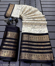 Dola Silk Saree With Jacquard Gap Border and Beautiful Ikat Print