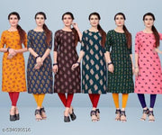 Women Printed Crepe Kurti (Combo Of 6)