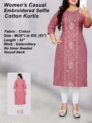 Plus Size Women Embroidered Cotton Kurti M to 6XL | Stylish Straight Kurti for Daily Wear