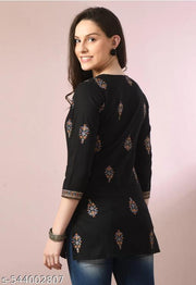 Women's Rayon Black Short Kurti for Casual wear