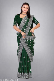 heavy Embroidery Work With Stone Work Saree