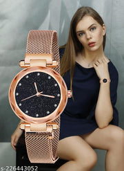 12Diamond Analog fancy looking latest designed Black Dial Magnet Black Watch for Women or Girls and Watch for Girls or Women