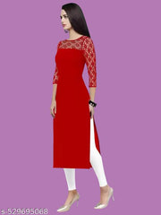 Casual American Crepe And Rasal Net Round Neck And 3/4 Sleeves Stylish Kurti For Womans