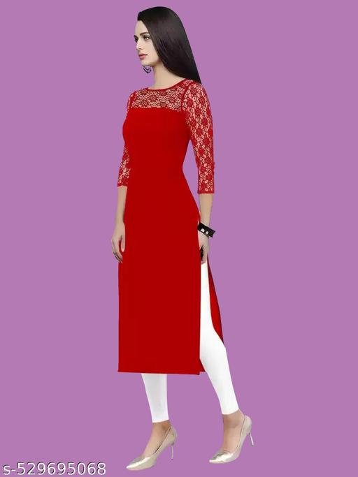 Casual American Crepe And Rasal Net Round Neck And 3/4 Sleeves Stylish Kurti For Womans