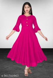 Stylish Anarkali Kurti with Gown Flare Latest Design Trendy Three Quarter Sleeve (PINK)