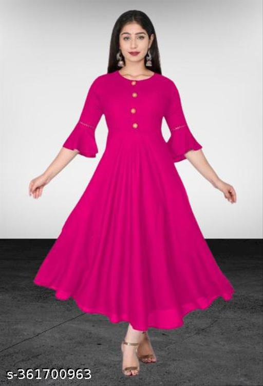 Stylish Anarkali Kurti with Gown Flare Latest Design Trendy Three Quarter Sleeve (PINK)