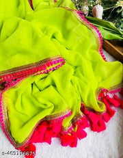 Sporting a classic solid pattern and a beautiful embroidered border,the Fashion Women’s Embroidered Bollywood Saree is a must-havein your ethnic wear collection.