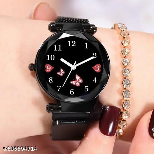 Magnetic strap Flower Studded magnet chain Gift Watch for Women Analog Watch - For Girls Magnet Strap Girls Women Djline Rishtey Black