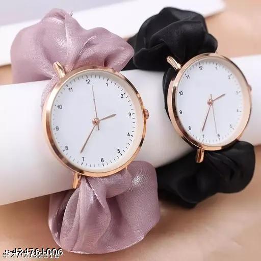 Scrunchies Watch Strap Cloth Soft Pattern Solid Fabric Wristband Elastic Scrunchy Bands Watch for Women & Girls Bracelet Watch For Ladies Classic and Unique Scrunchies Strap