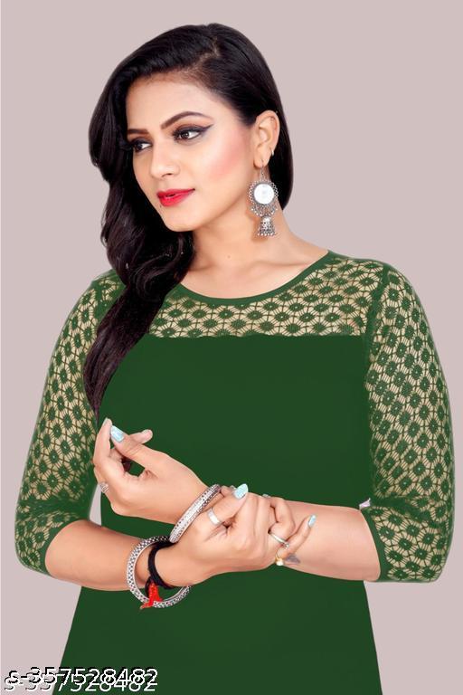 Casual American Crepe And Net Round-Neck 3/4 Length Sleeves Dark Green Kurti (42"Inches)