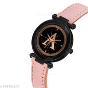 Talgo Analog Round Black Dial ALPHABET A Design Stylish Peach Leather Strap Classic Design Fancy Wrist Watch for Women and Girls, Pack of 1 - ALP-A-GEN-BK-PCH-L