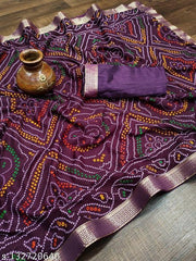 pranjal printed bandhani saree_coffee