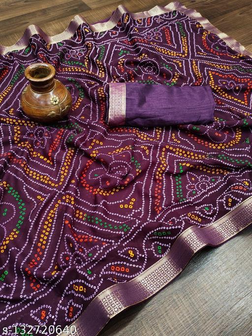 pranjal printed bandhani saree_coffee