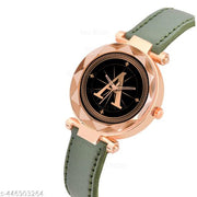 Skoal Analog Round Black Dial ALPHABET A Design Stylish Green Leather Strap Classic Design Fancy Wrist Watch for Women and Girls, Pack of 1 - ALPHA-A-GEN-RG-GRN-L