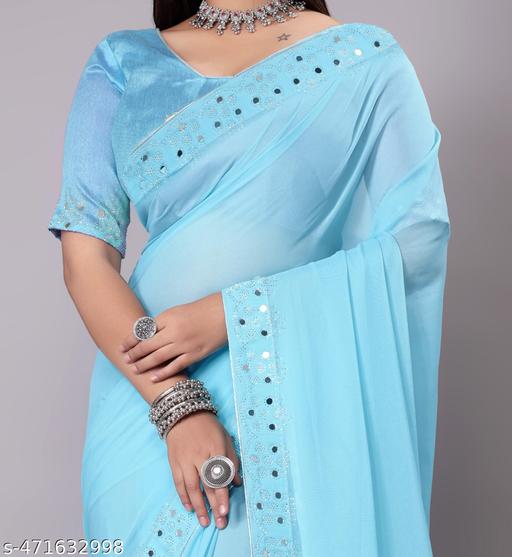 Mirror work saree Poly georgett trending saree