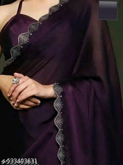 Trending New Satin Silk Saree With Beads And Stone Work Border Lace And Fancy Unstiched Blouse