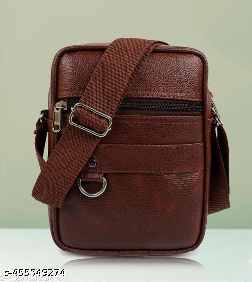 Leather Sling Cross Body Travel Bag for Men (Brown)