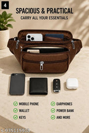 Latest Men Women Leather Waist Pack Travel Bags For Moneyy| Belt| Cards |Mobile| Documents| Kit| Books and Bills Dairy Pouch Cross Side Bag For Men Women .With Belt Stylish Small Luggage Accessories Bag I Waist Bags I Fanny pack.