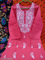 Latest Chikan Women's Cotton Embroidery Kurtis.