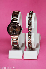 Attractive Flower Designer Metal Belt Analog Watches combo with Cosmic Diamond Bracelet for Women