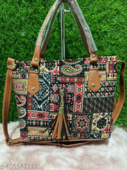 Printed Handicraft Fabric Handbag for Women Office Bag Ladies Shoulder Bag Tote For Women College Girls