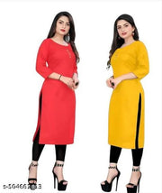 Pack of 2 Women's Stylish Solid Kurti Set | Round Neck, 3/4 Sleeves | Casual & Office Wear