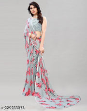 Women's Desinger Georgette Floral Printed Saree with Blouse Piece