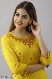Embroidered Yellow Rayon kurti