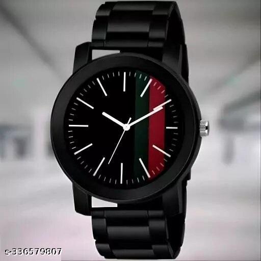 NEW ANALOG WATCH FOR MEN PACK OF 1 BLACK LEATHER BELT