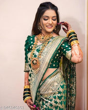 latest kanjivaram silk saree for wedding and daily wear Jacquard Saree (green)