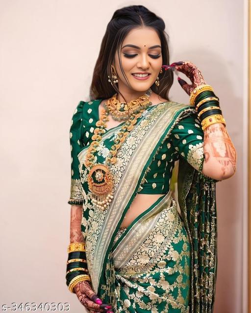 latest kanjivaram silk saree for wedding and daily wear Jacquard Saree (green)