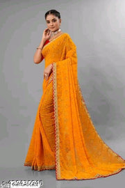 BANDHNI PRINTED WITH EMBROIDERY CUTWORK LACE PARTY WEAR WEDDING WEAR DESIGNER SAREE