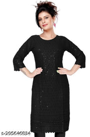 women cotton full Embroidery chikan Kurtis stylised Kurtis, embroider work done on both side front back and on arms also.