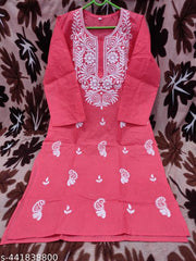 COTTON CHIKANKARI COMPUTER WORK KURTI'