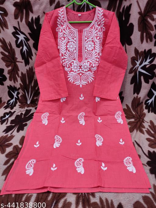 COTTON CHIKANKARI COMPUTER WORK KURTI'