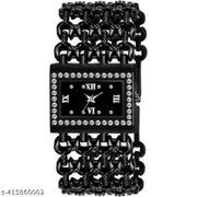 HRV Black Roman Black Zali Belt Square Women And Girls Analog Watch