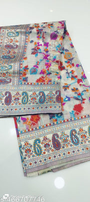 Rajwadi Pashmina White Floral Silk Saree banarasi Silk Saree