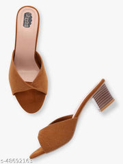 Taydol Women Fancy slip-on Block medium Heel Tan velvet woven design pvc sole open toe Sandal (33)