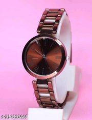 Fancy Solid Metal Dial Attractive Matt Metal Chain Belt Analog Watches for Women